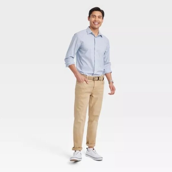 Mens Blue And White Performance Dress Standard Fit Long Sleeve Button-Down Shirt - Picture 3 of 3